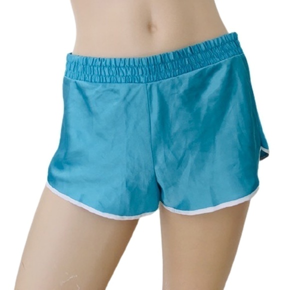 VICTORIA'S Secret Y2K Blue Satin Boxing Athletic Sports Beach Shorts S NWT - Picture 1 of 8